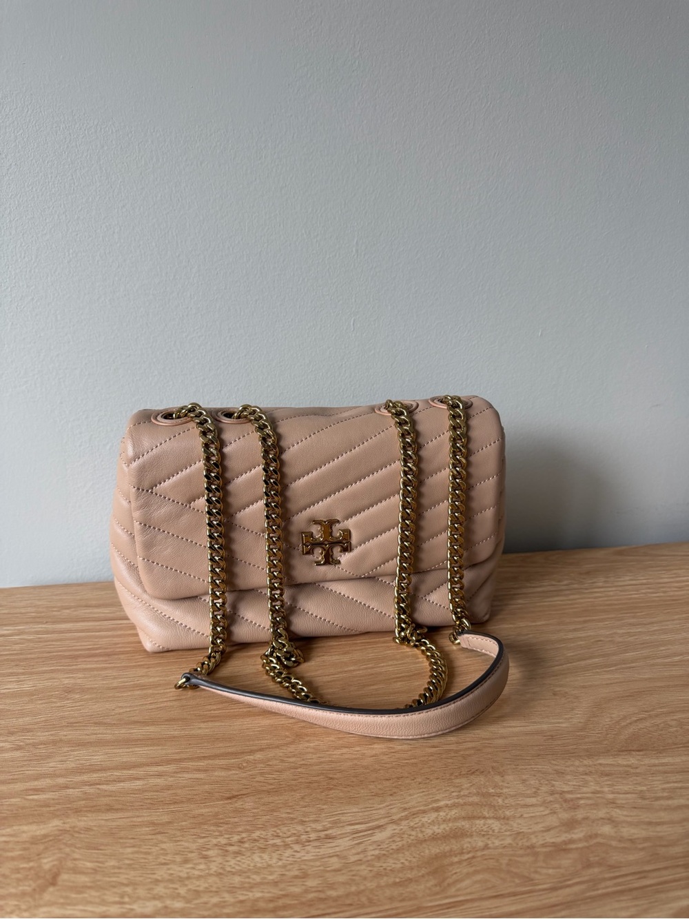 Tory Burch Quilted Leather Shoulder Bag in nude color